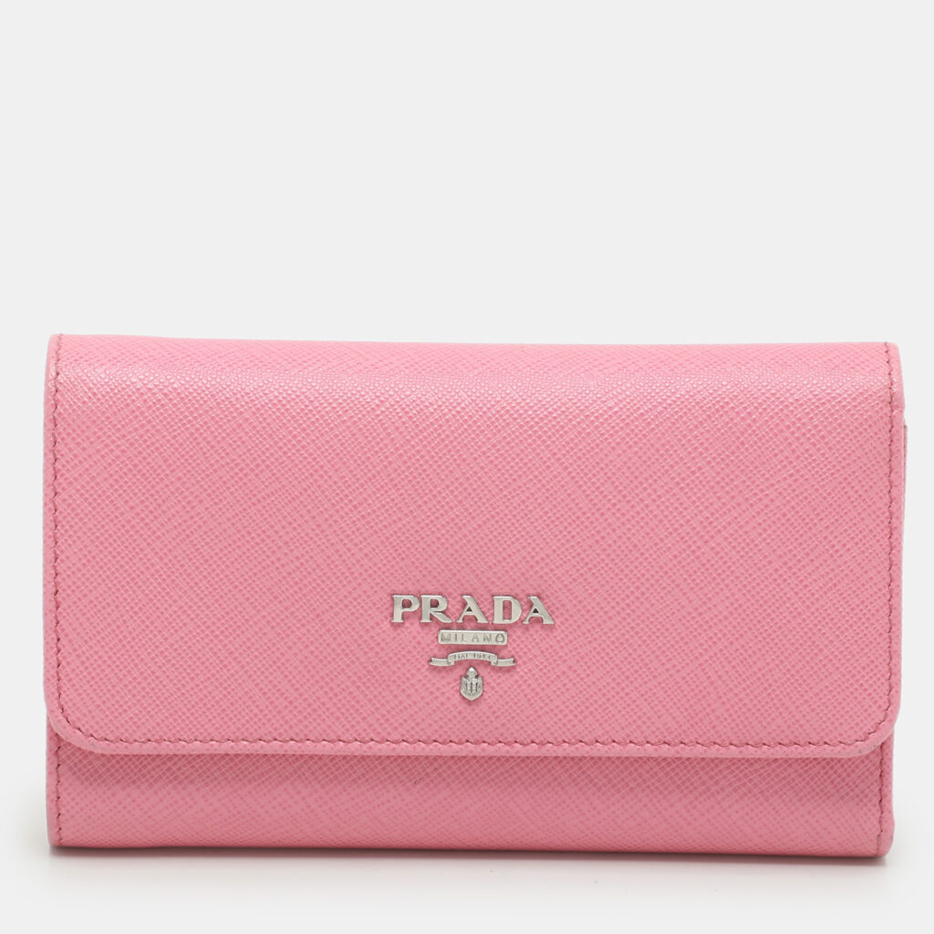 Prada Pink Saffiano Leather Trifold Continental Wallet