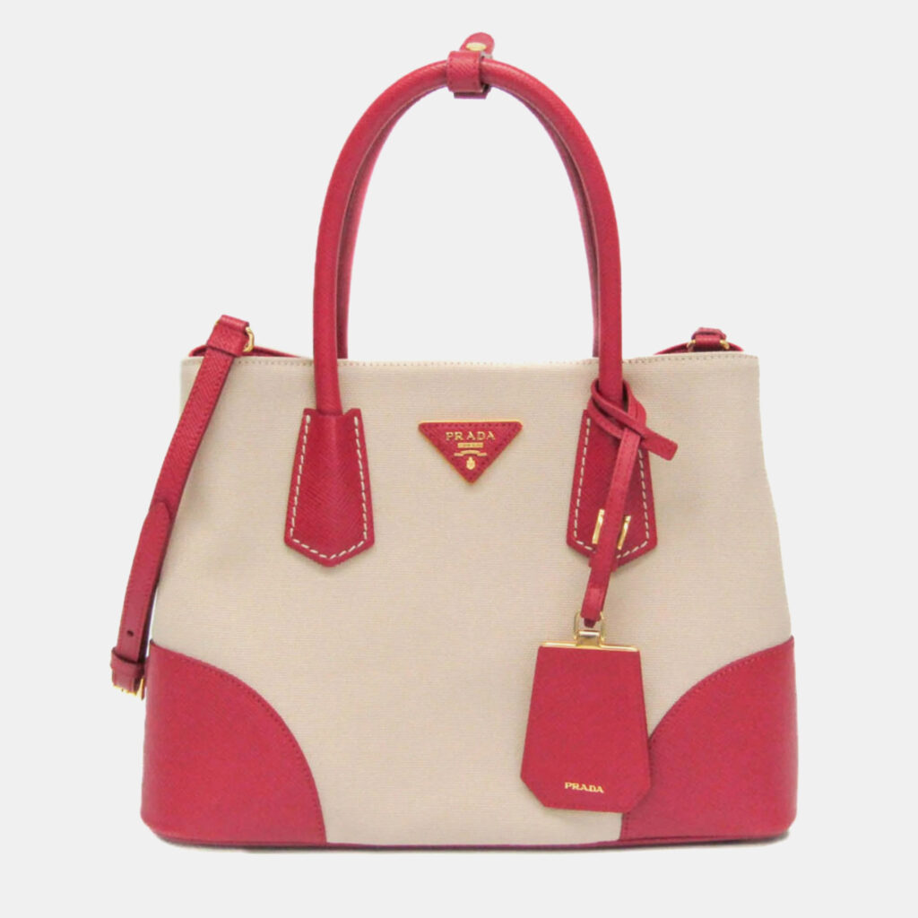 Prada Canappa Trimmed Canvas Leather Shoulder Bag Prada Canappa Trimmed Canvas Leather Shoulder Bag