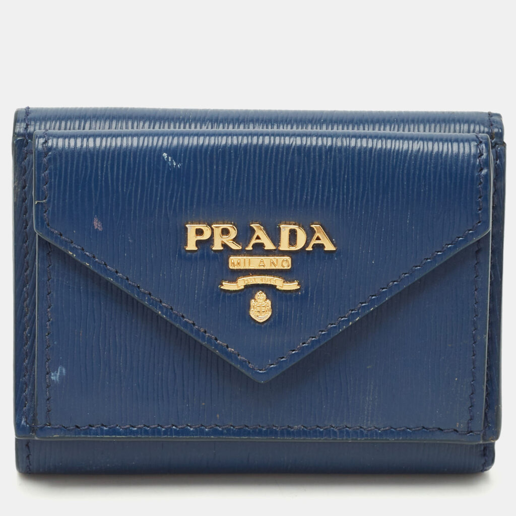 Prada Navy Blue Vitello Move Leather Envelope Trifold Wallet Prada Navy Blue Vitello Move Leather Envelope Trifold Wallet