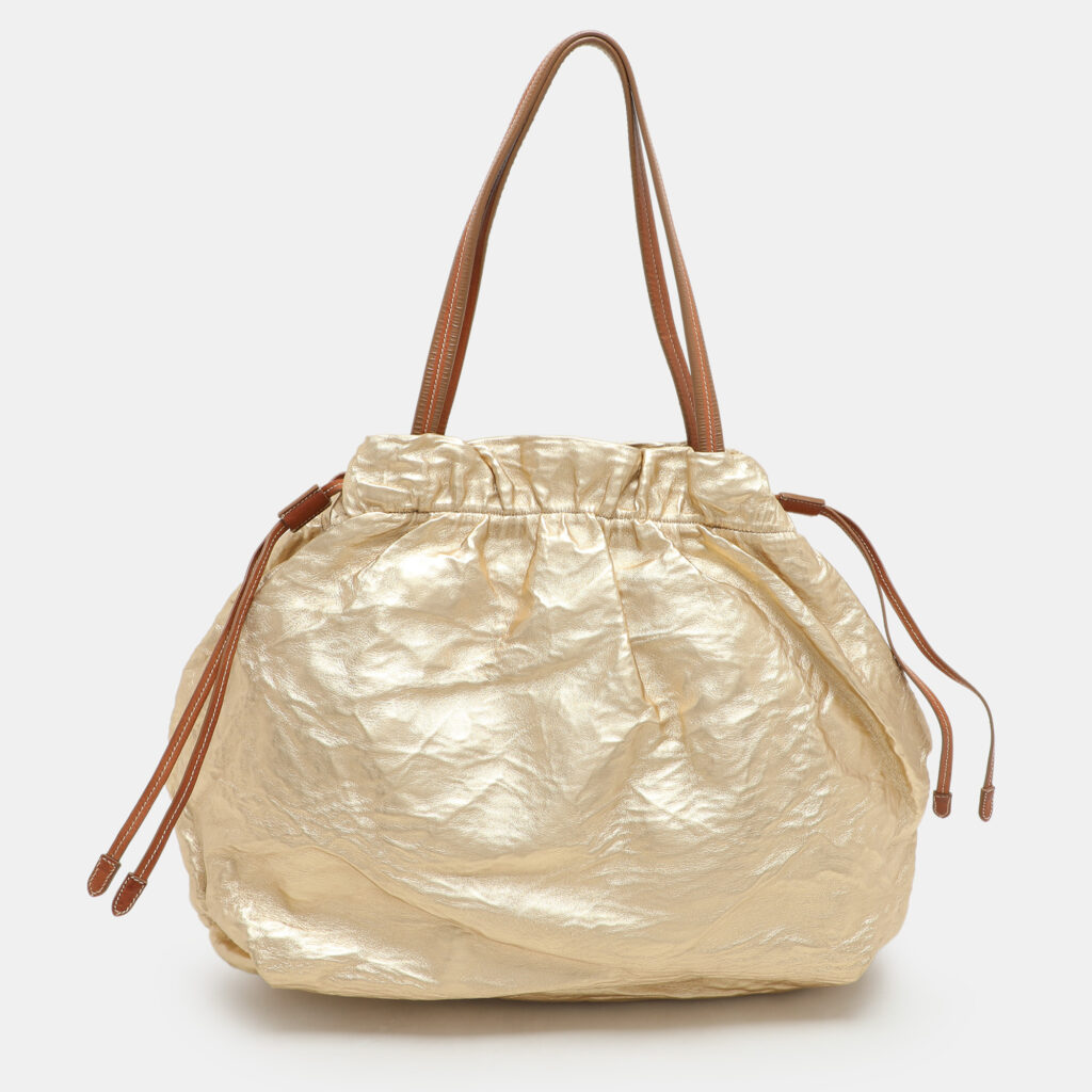 Prada Gold Metalic Leather Drawstring Tote Prada Gold Metalic Leather Drawstring Tote