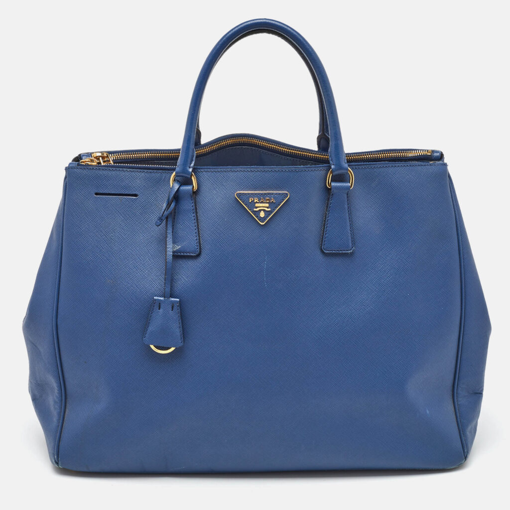 Prada Blue Saffiano Lux Leather Extra Large Galleria Double Zip Tote Prada Blue Saffiano Lux Leather Extra Large Galleria Double Zip Tote