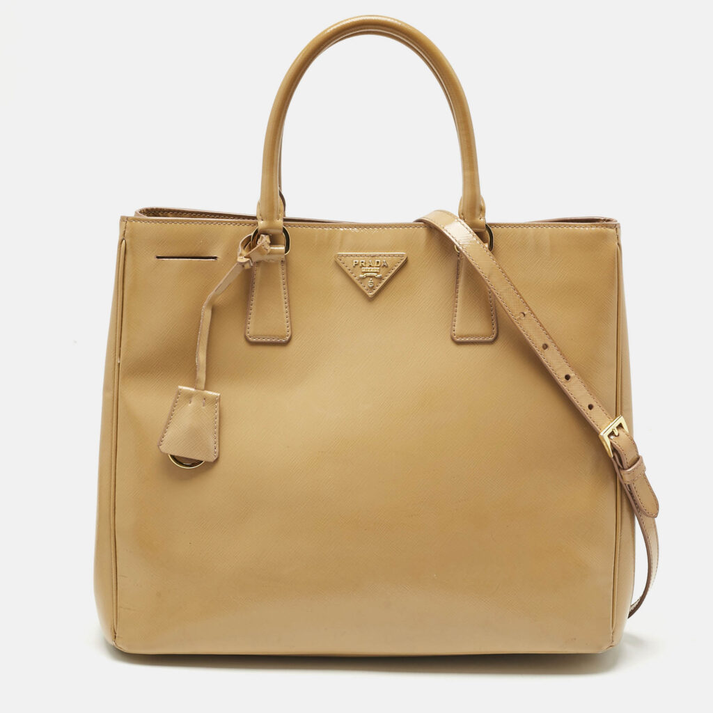 Prada Tan Saffiano Patent Leather Gardener's Tote Prada Tan Saffiano Patent Leather Gardener's Tote