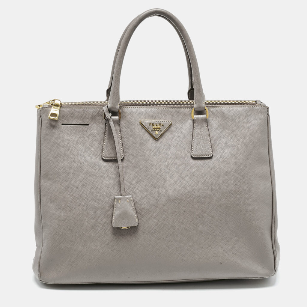 luxury-women-prada-used-handbags-p1186364-013.jpg Prada Grey Saffiano Leather Large Double Zip Tote