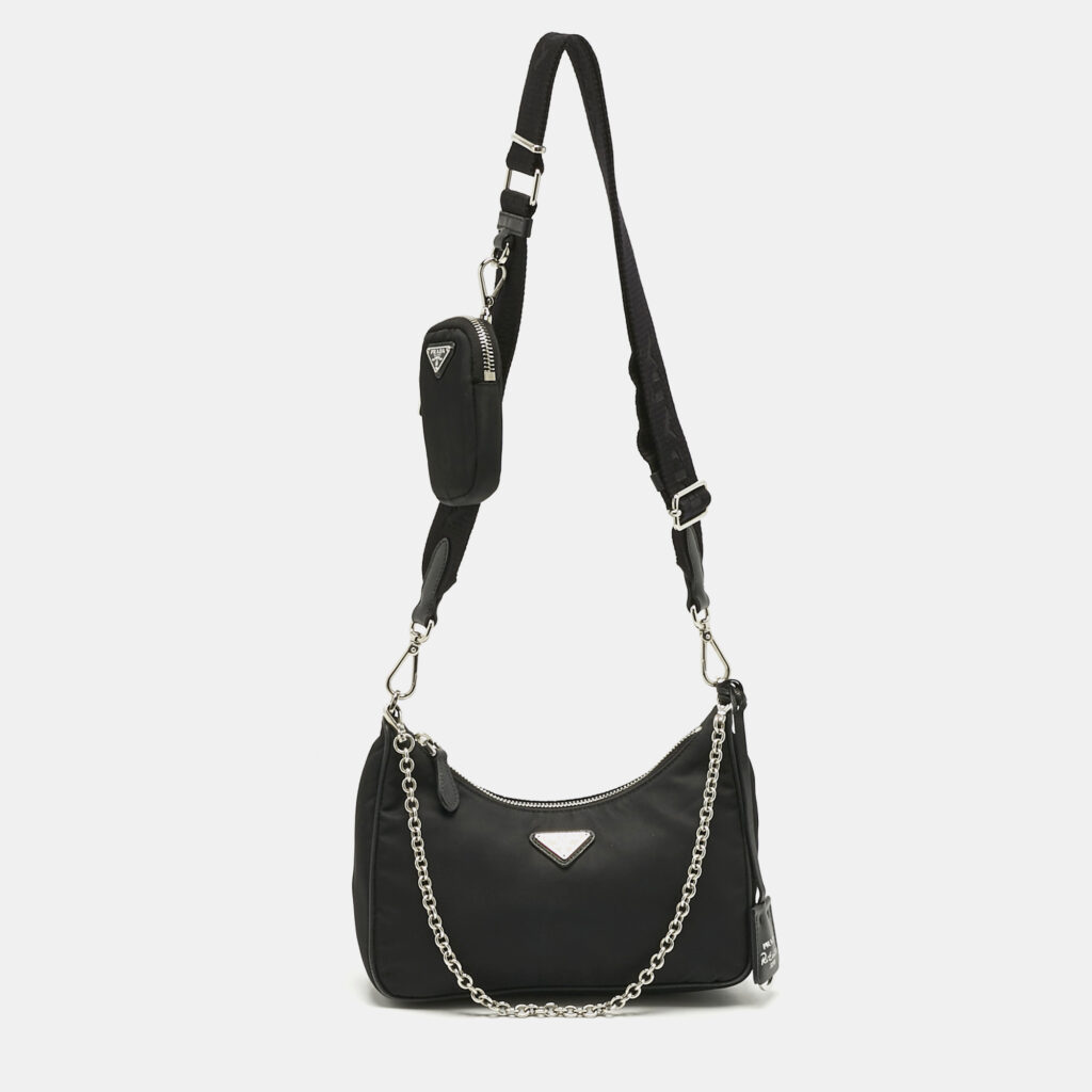 Prada Black Nylon and Saffiano Leather Re-Edition 2005 Shoulder Bag