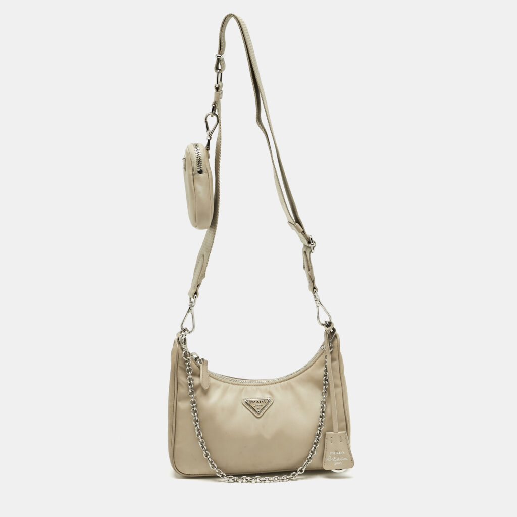 Prada Beige Re-Nylon and Saffiano Leather Re-Edition 2005 Shoulder Bag