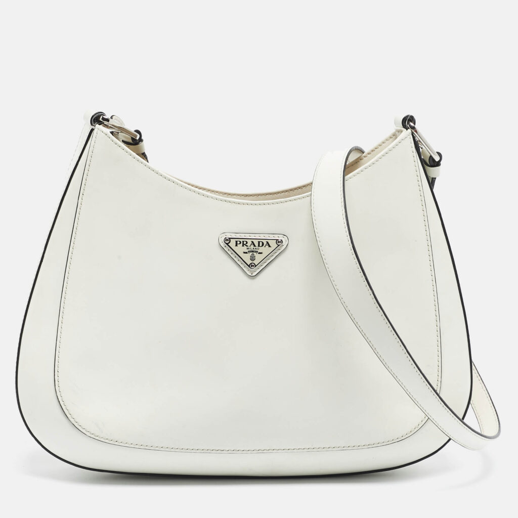 Prada White Brushed Leather Cleo Shoulder Bag