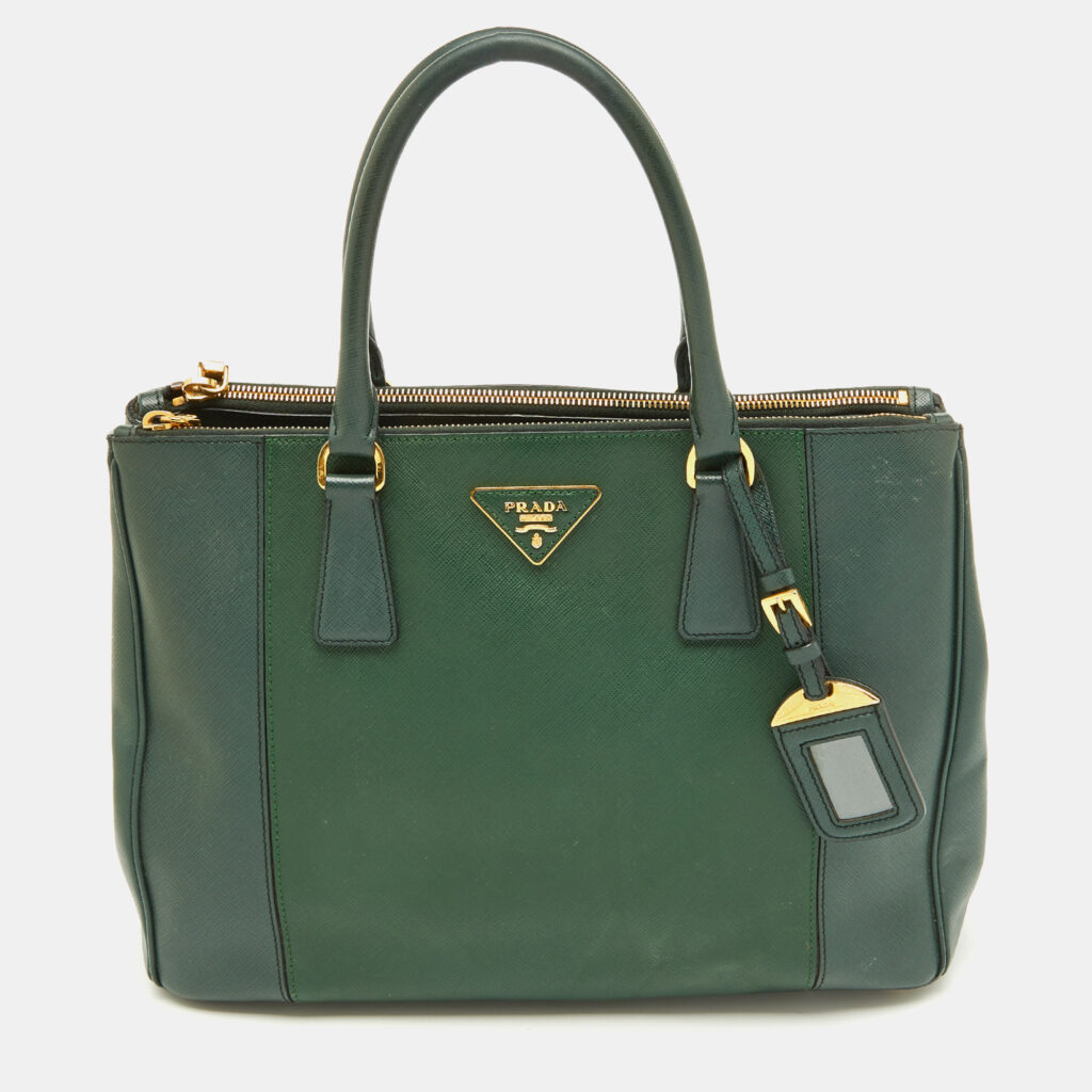 Prada Dark Green Saffiano Leather Medium Galleria Double Zip Tote