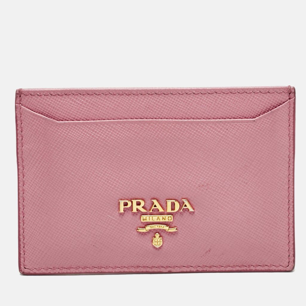 Prada Pink Saffiano Leather Logo Card Holder Prada Pink Saffiano Leather Logo Card Holder