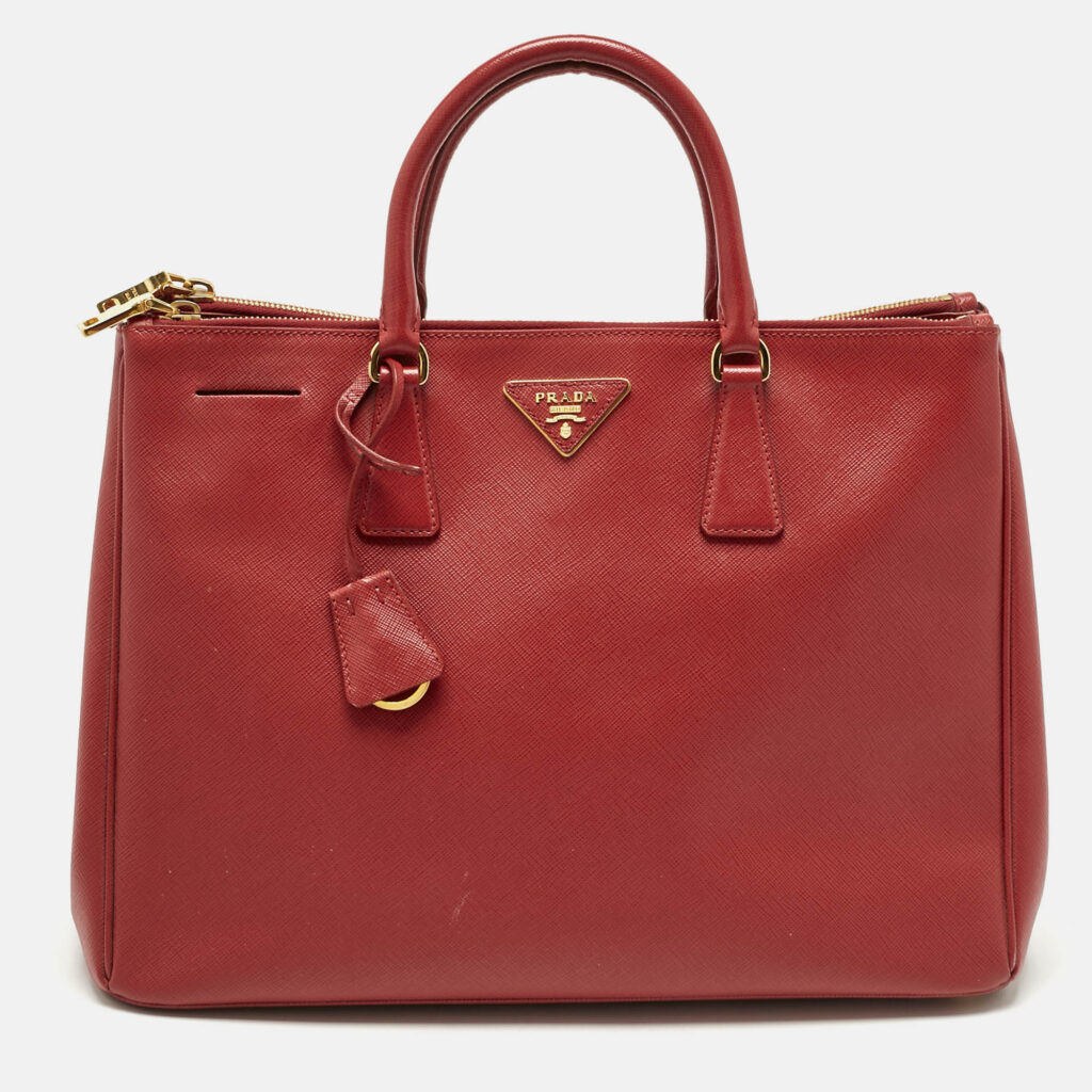 Prada Red Saffiano Lux Leather Large Double Zip Tote