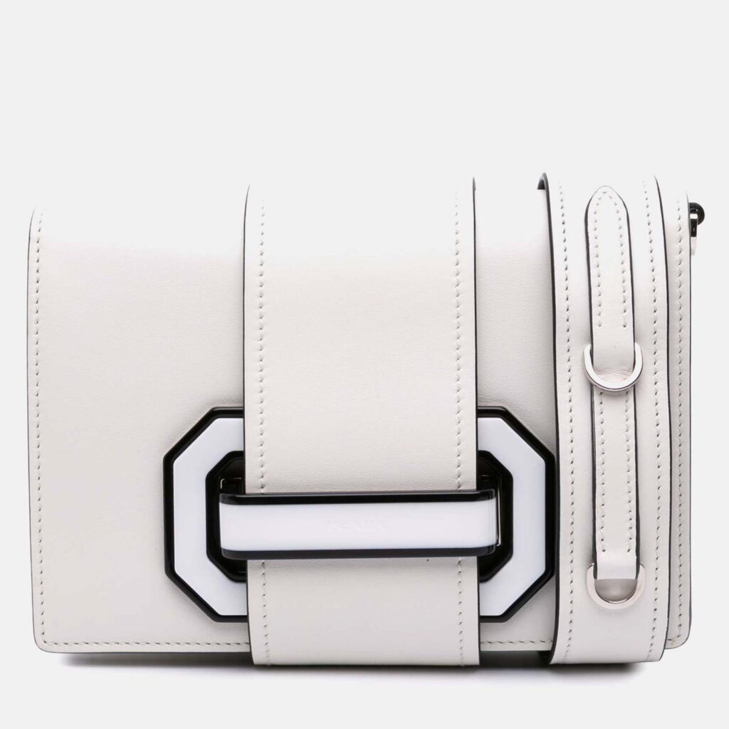 Prada White City Calf Plex Ribbon Bag