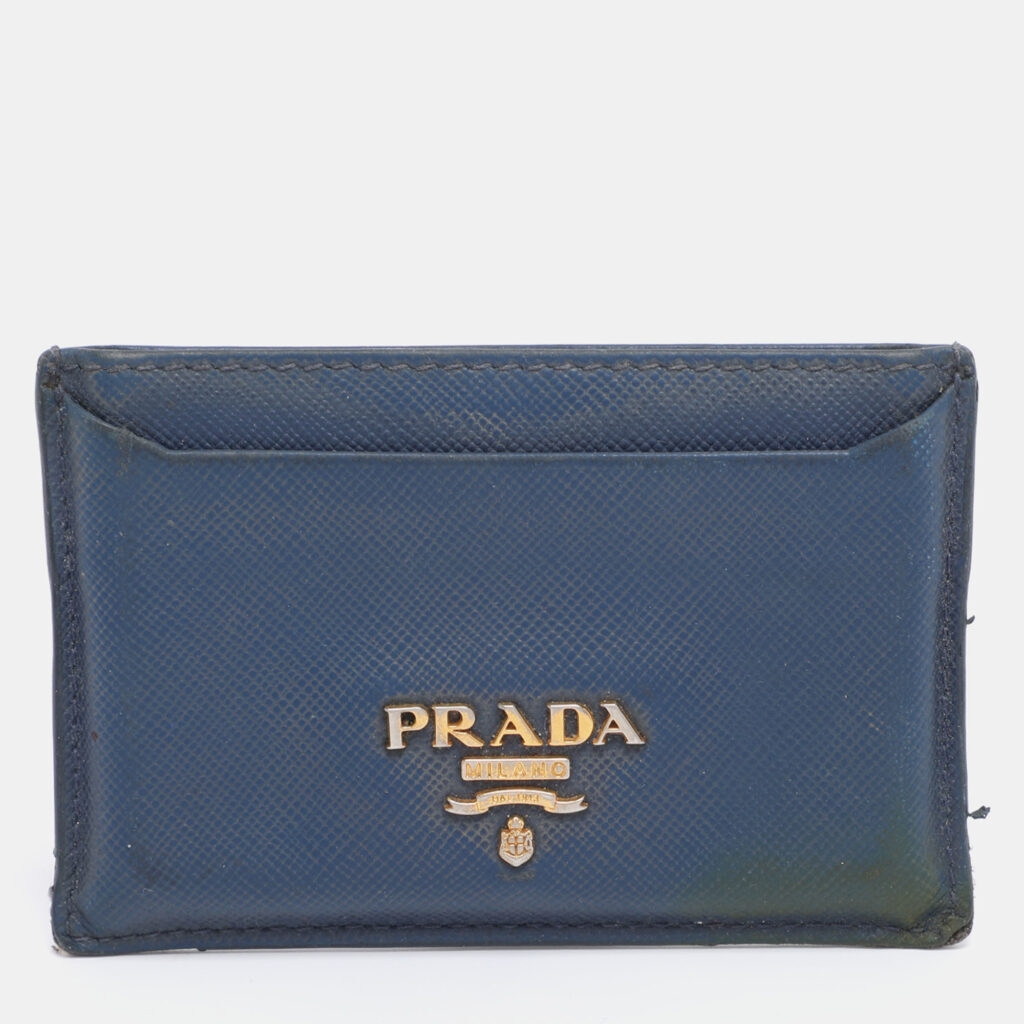Prada Blue Saffiano Metal Leather Card Holder Prada Blue Saffiano Metal Leather Card Holder