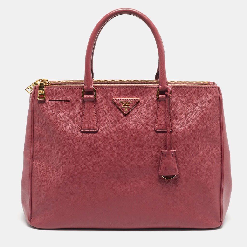 Prada Dark Pink Saffiano Leather Large Double Zip Tote