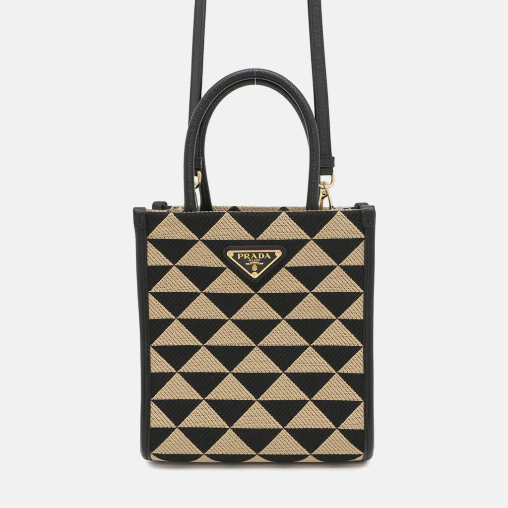 Prada Symbol Embroideryfabric Mini Bag Black/Beige Canvas Prada Symbol Embroideryfabric Mini Bag Black/Beige Canvas