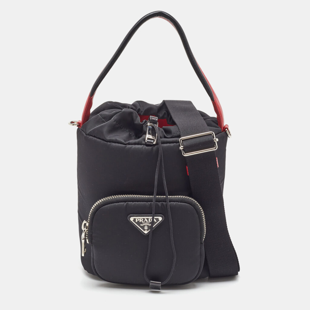 Prada Black/Red Nylon and Leather Puffer Cargo Pocket Shoulder Bag Prada Black/Red Nylon and Leather Puffer Cargo Pocket Shoulder Bag