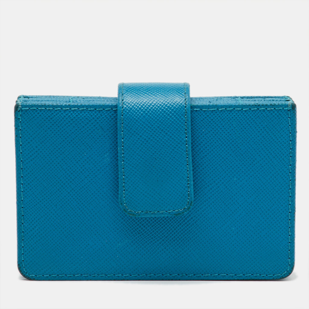 Prada Aqua Blue Saffiano Leather Card Holder Prada Aqua Blue Saffiano Leather Card Holder