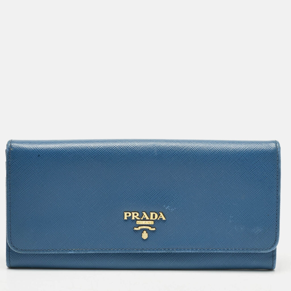 Prada Blue Saffiano Lux Leather Flap Continental Wallet Prada Blue Saffiano Lux Leather Flap Continental Wallet