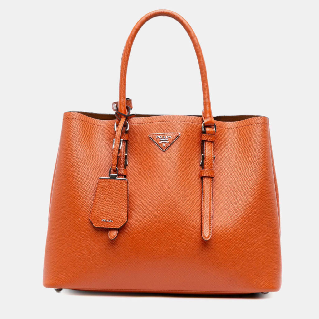 Prada Orange Medium Saffiano Cuir Double Satchel Prada Orange Medium Saffiano Cuir Double Satchel