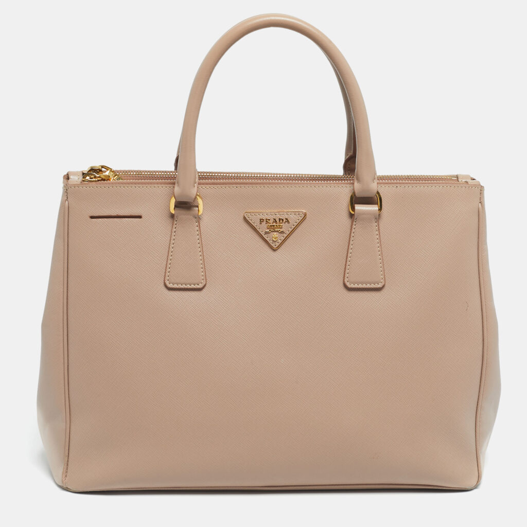 Prada Nude Saffino Leather Medium Double Zip Tote