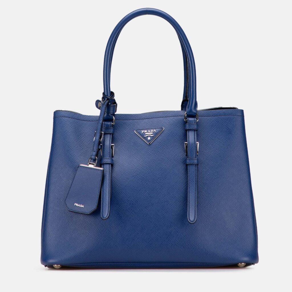 Prada Blue Medium Saffiano Cuir Double Satchel Prada Blue Medium Saffiano Cuir Double Satchel
