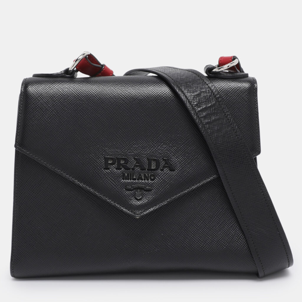 Prada Black Saffiano Cuir Leather Monochrome Shoulder Bag