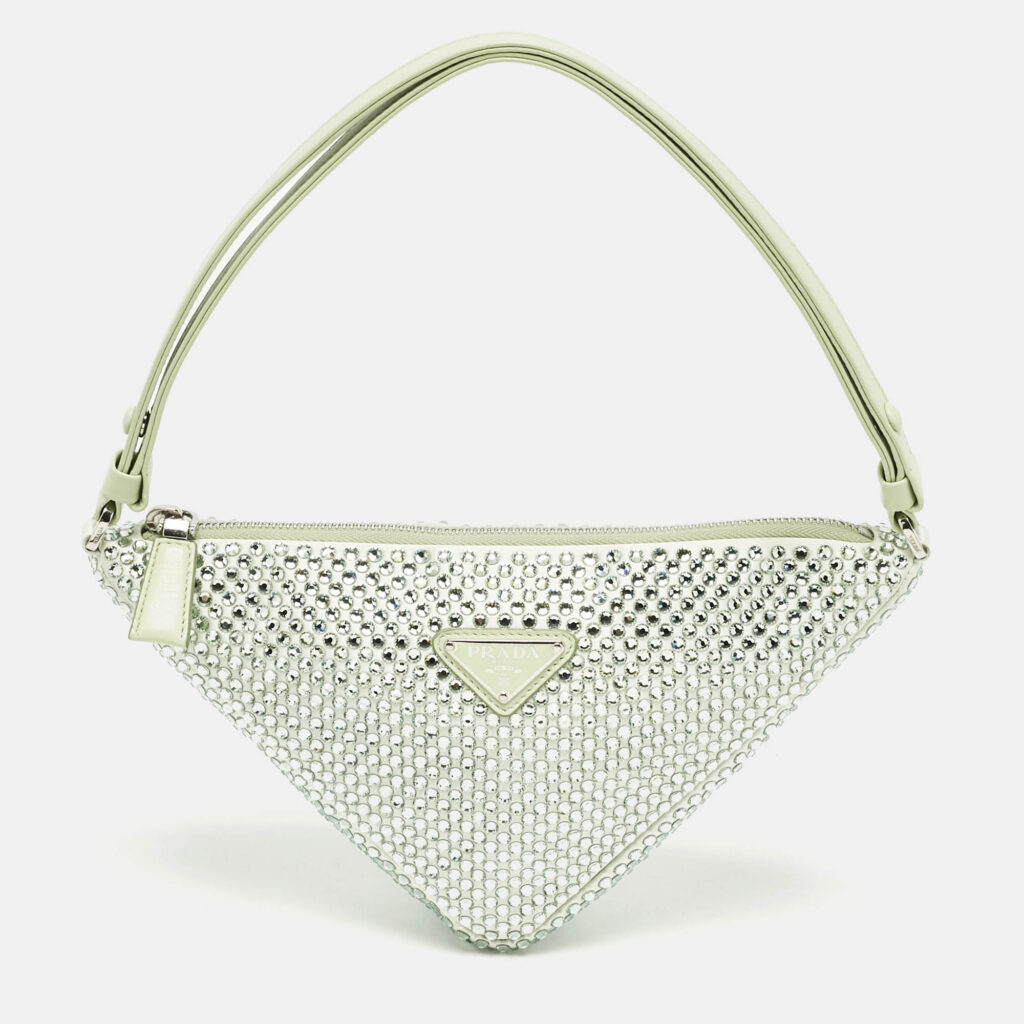 Prada Mint Green Satin Crystal Studded Triangle Shoulder Bag Prada Mint Green Satin Crystal Studded Triangle Shoulder Bag