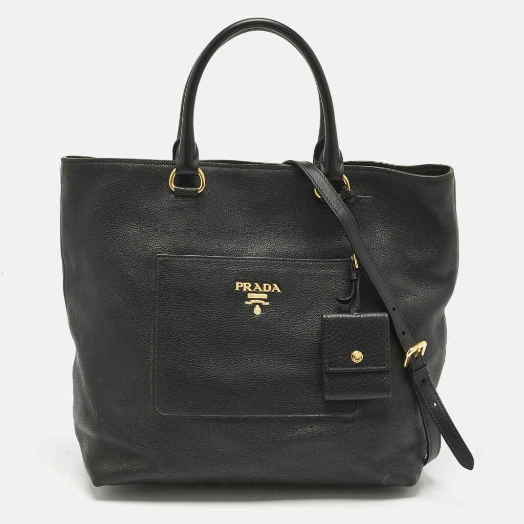 Prada Black Vitello Danio Leather Shopper Tote Prada Black Vitello Danio Leather Shopper Tote
