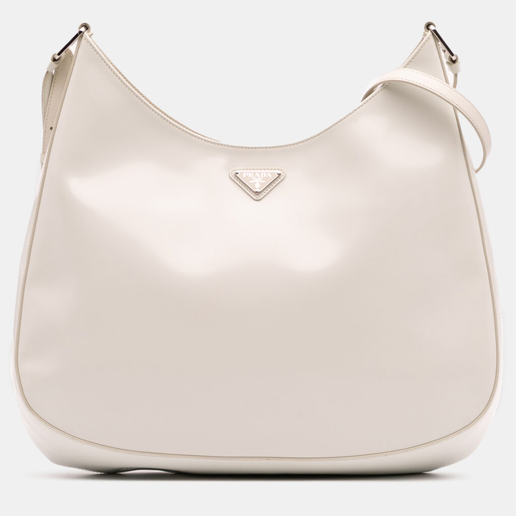Prada White Maxi Spazzolato Cleo Crossbody