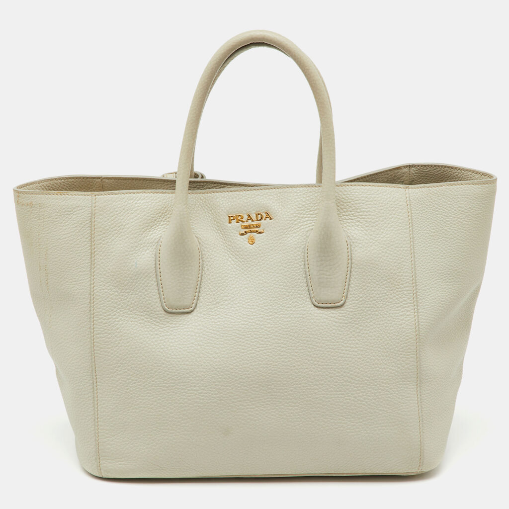 Prada Off White Vitello Daino Leather Tote Prada Off White Vitello Daino Leather Tote