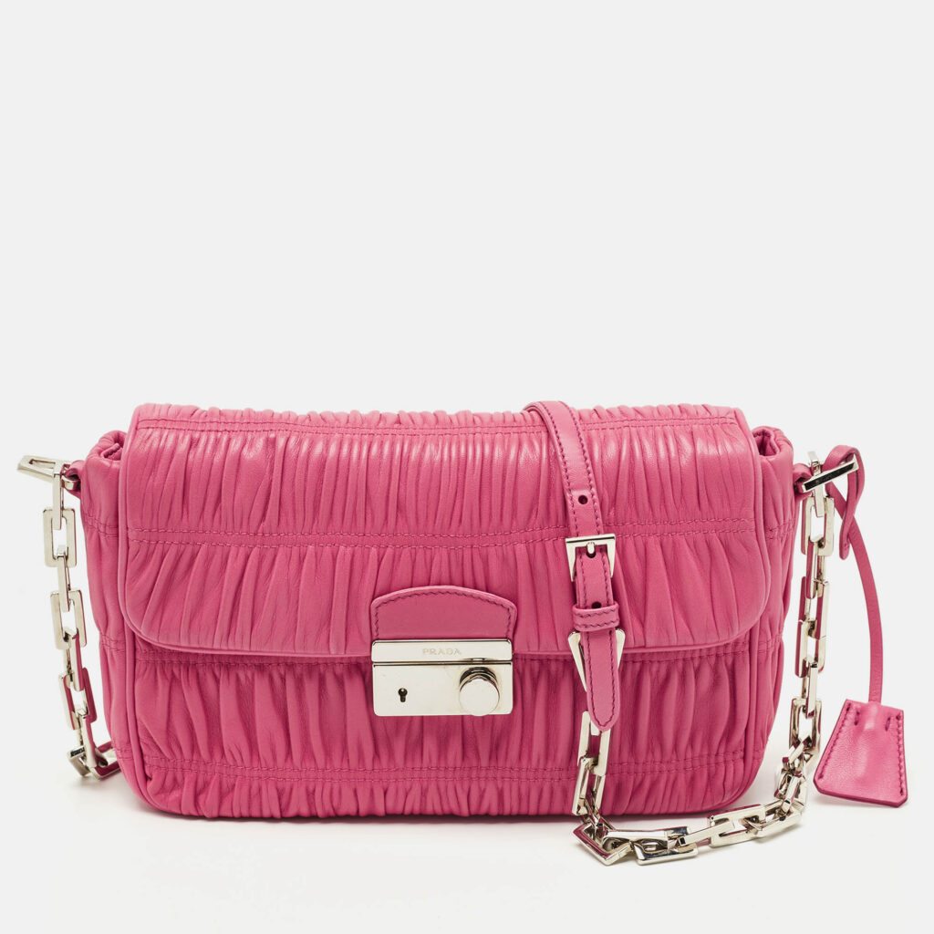 Prada Fuchsia Nappa Gaufre Leather Flap Shoulder Bag Prada Fuchsia Nappa Gaufre Leather Flap Shoulder Bag