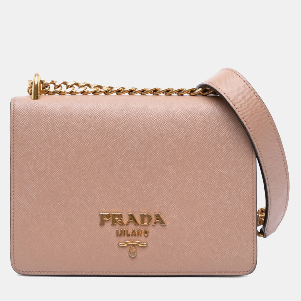 Prada Beige Saffiano Lux Chain Crossbody Prada Beige Saffiano Lux Chain Crossbody
