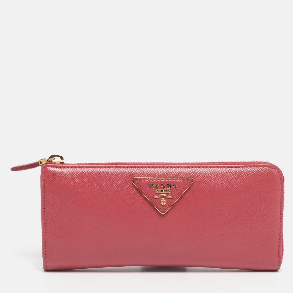 Prada Pink Saffiano Metal Leather Zip Continental Wallet Prada Pink Saffiano Metal Leather Zip Continental Wallet