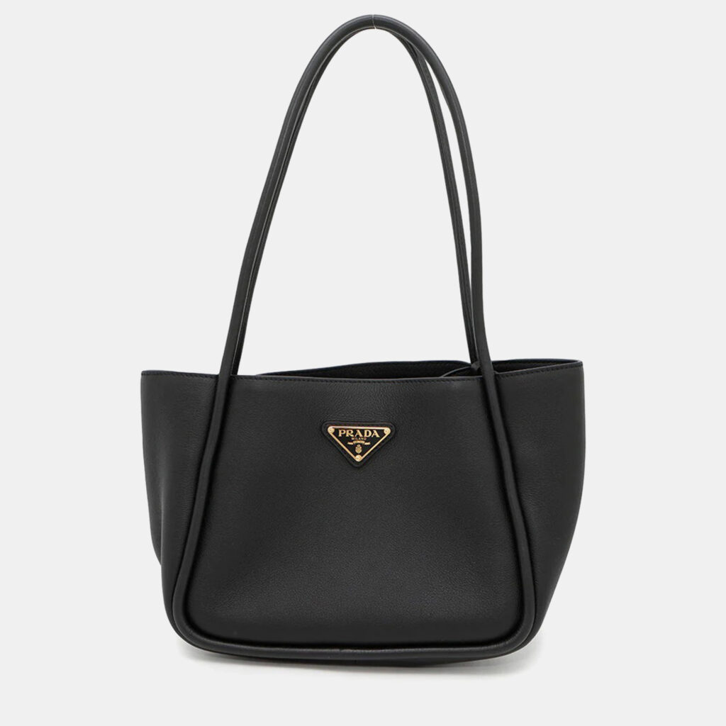 Prada Black Leather Shopping Tote Bag