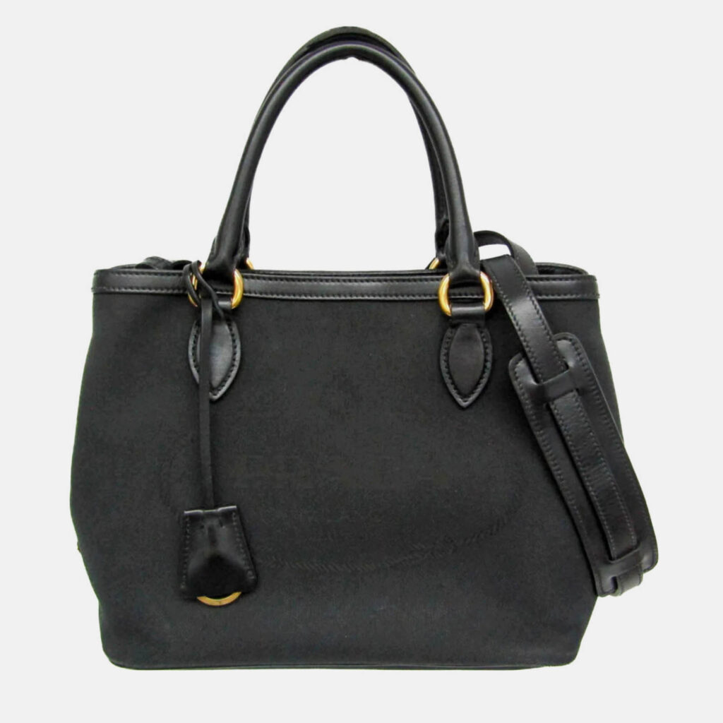 Prada Logo Black Jacquard/Leather Shoulder Bag