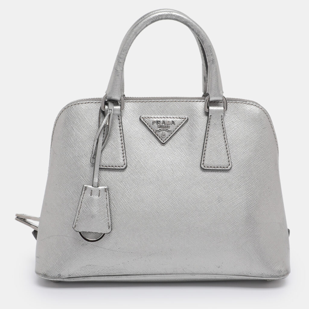 Prada Silver Saffiano Lux Leather Small Promenade Satchel Prada Silver Saffiano Lux Leather Small Promenade Satchel