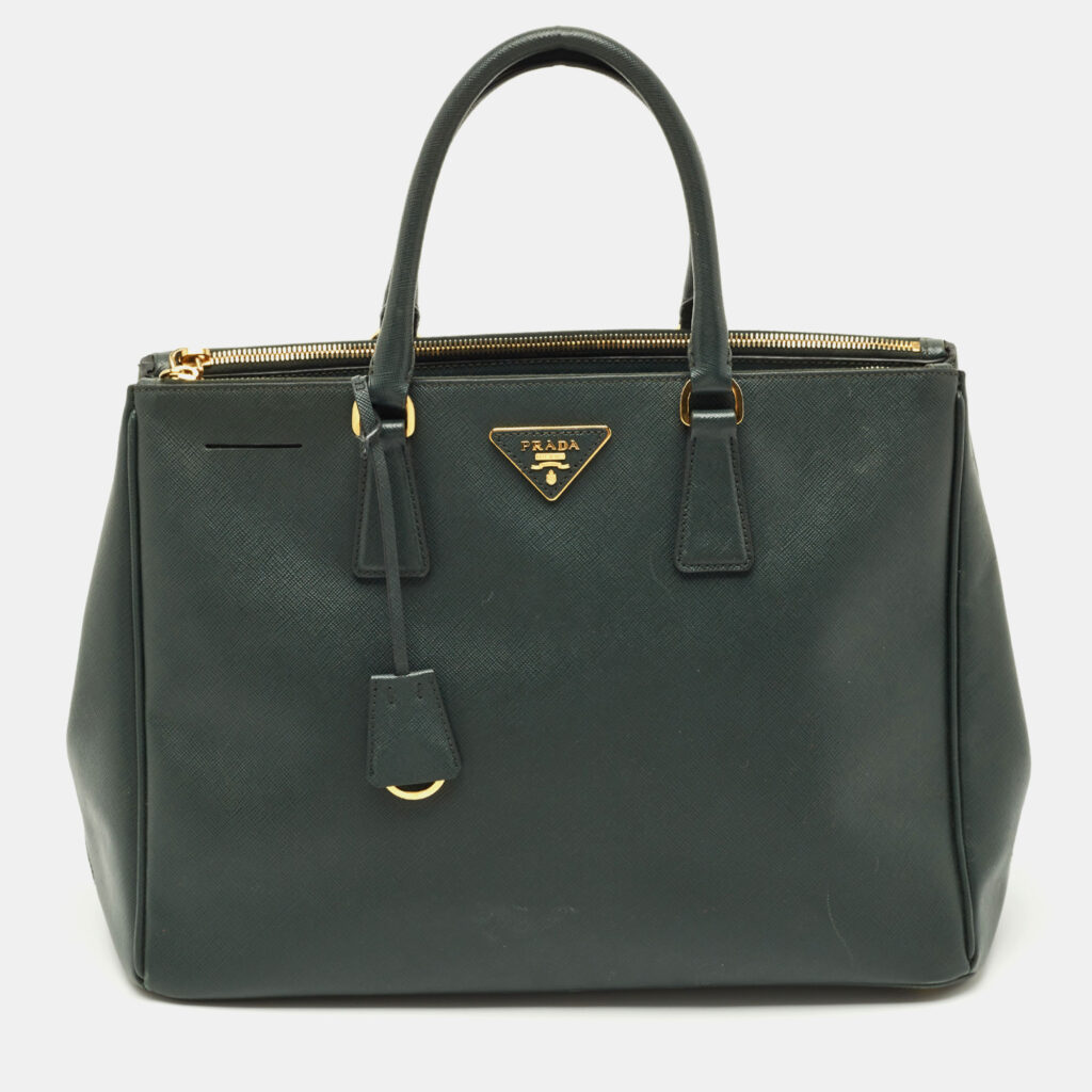 Prada Dark Green Saffiano Lux Leather Large Galleria Double Zip Tote Prada Dark Green Saffiano Lux Leather Large Galleria Double Zip Tote
