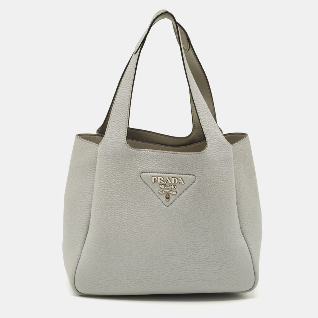 Prada Light Grey Vitello Daino Leather Dynamique Tote Prada Light Grey Vitello Daino Leather Dynamique Tote