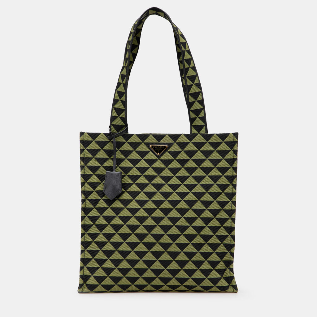 Prada Green Jacquard Triangolo Symbole Shopping Tote Prada Green Jacquard Triangolo Symbole Shopping Tote