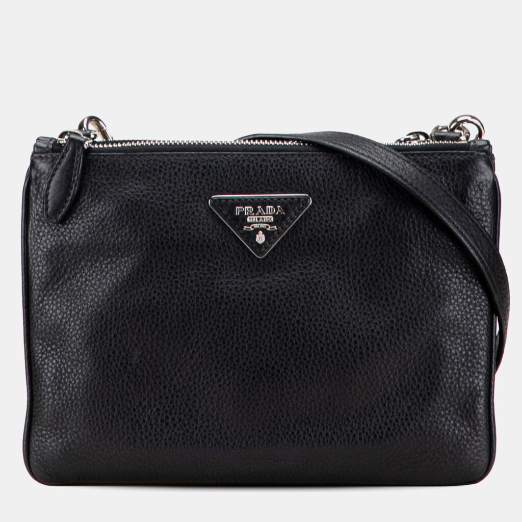 Prada Black Vitello Phenix Double Zip Crossbody Prada Black Vitello Phenix Double Zip Crossbody