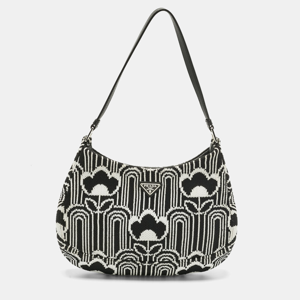 Prada Black/White Maglia Jacquard Fabric Cleo Shoulder Bag Prada Black/White Maglia Jacquard Fabric Cleo Shoulder Bag