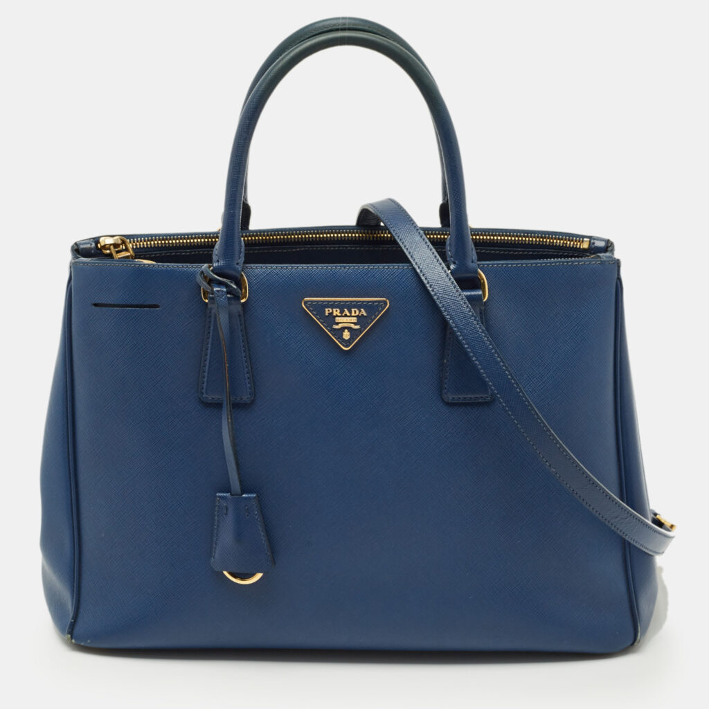 Prada Blue Saffino Leather Medium Double Zip Tote Prada Blue Saffino Leather Medium Double Zip Tote