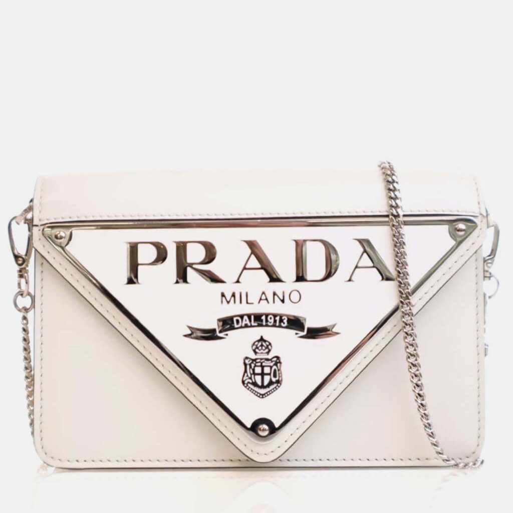 Prada Triangle Mini White Calfskin Shoulder Bag Prada Triangle Mini White Calfskin Shoulder Bag