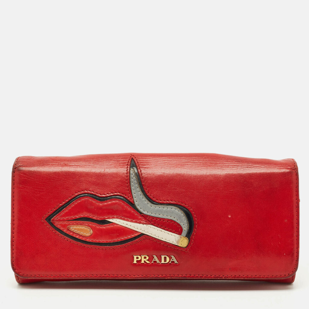 Prada Red Leather Cigarettes and Lips Continental Wallet Prada Red Leather Cigarettes and Lips Continental Wallet