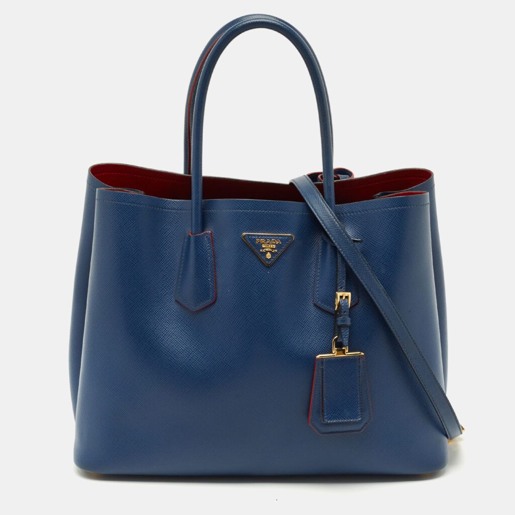 Prada Blue Saffiano Cuir Leather Large Double Handle Tote Prada Blue Saffiano Cuir Leather Large Double Handle Tote