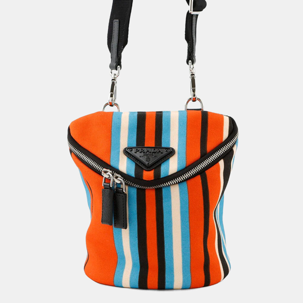 Prada Triangle Logo Multicolor Canvas Shoulder Bag Prada Triangle Logo Multicolor Canvas Shoulder Bag