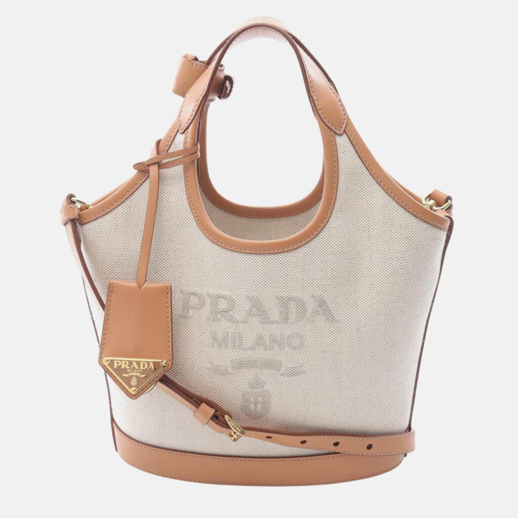 Prada Handbag Canvas Leather White Beige Prada Handbag Canvas Leather White Beige