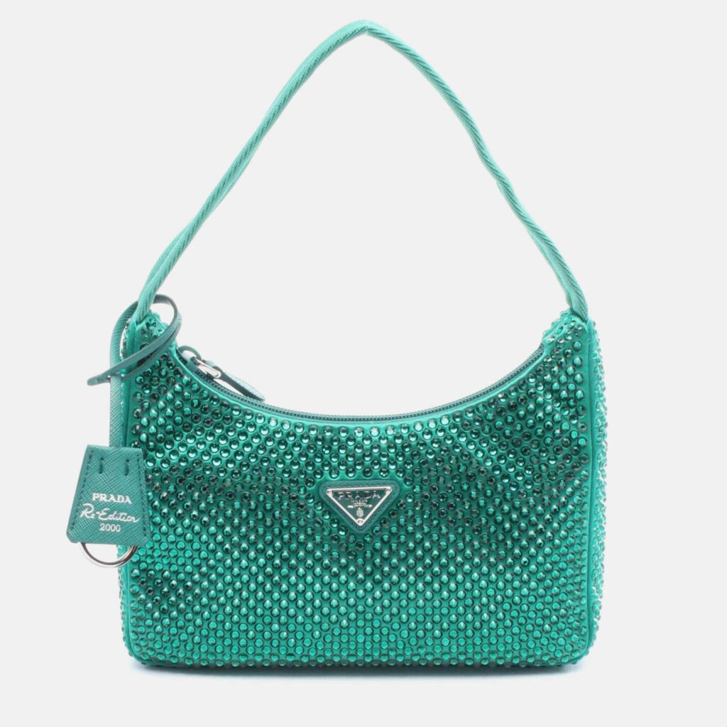 Prada Re-Edition 2000 Handbag Fabric Rhinestone Green Prada Re-Edition 2000 Handbag Fabric Rhinestone Green