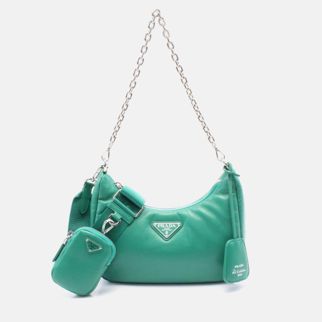 Prada Re-Edition 2006 Embroidered Drill Drill Riamo Fi Leather Shoulder Bag For Women Green Prada Re-Edition 2006 Embroidered Drill Drill Riamo Fi Leather Shoulder Bag For Women Green