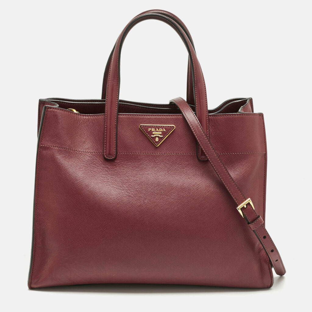 Prada Burgundy Saffiano Soft Leather Middle Zip Tote Prada Burgundy Saffiano Soft Leather Middle Zip Tote