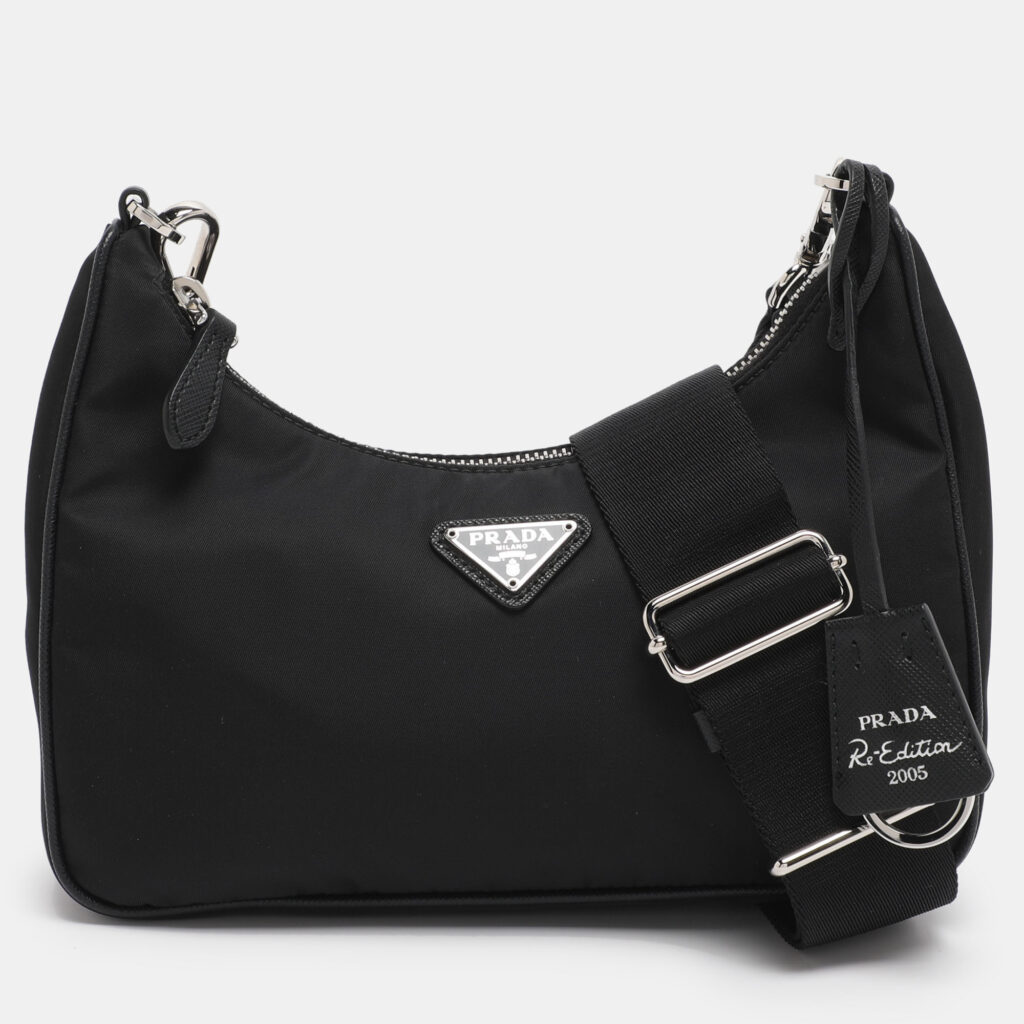 Prada Black Nylon and Saffiano Leather Re-Edition 2005 Baguette Bag Prada Black Nylon and Saffiano Leather Re-Edition 2005 Baguette Bag