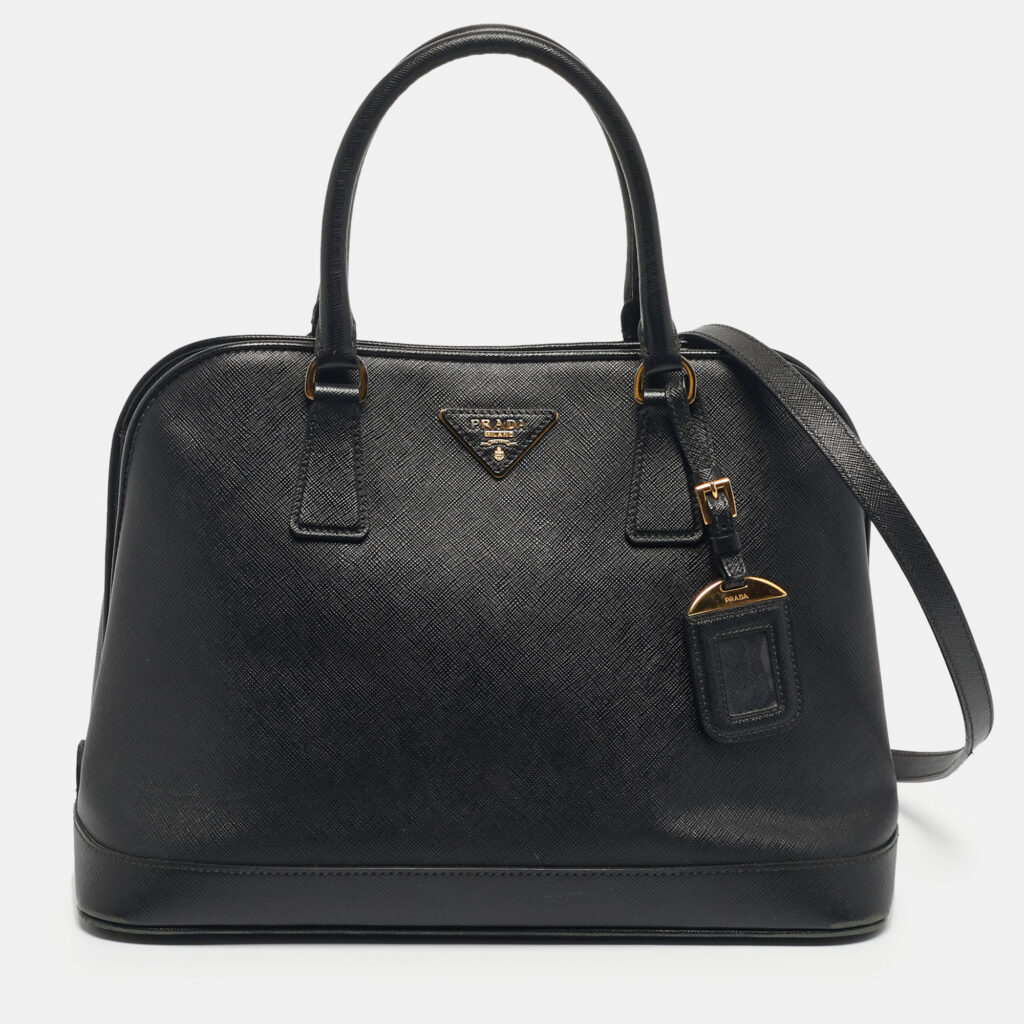 Prada Black Saffiano Lux Leather Promenade Open Satchel